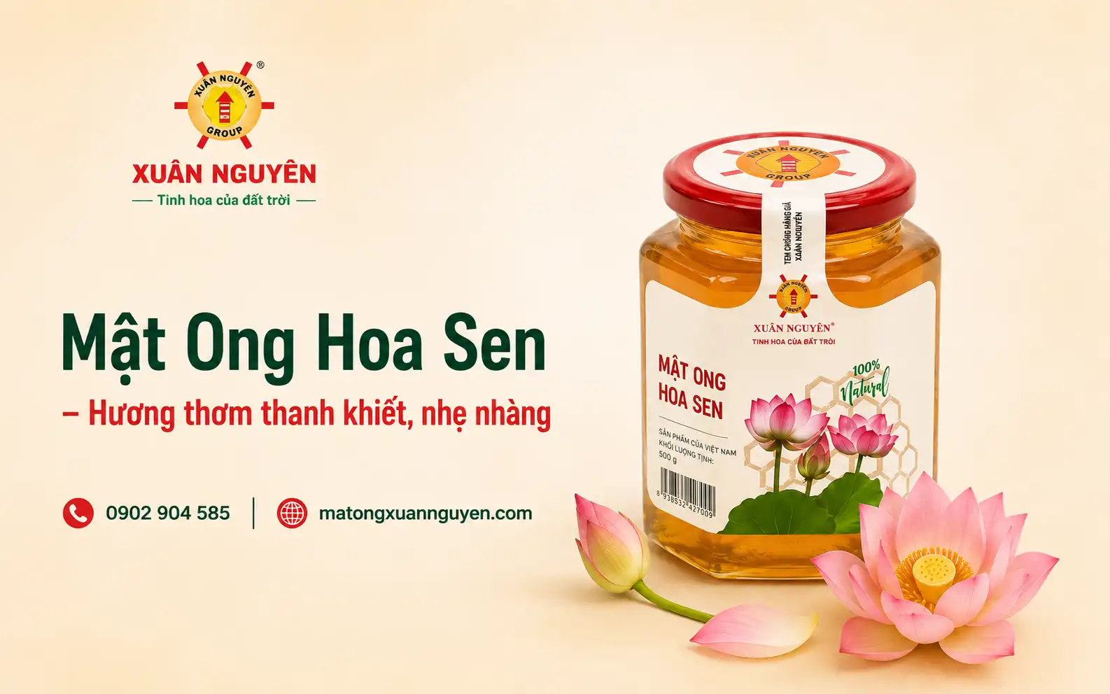 Mật ong hoa sen Xuân Nguyên hoàn toàn xử lí theo phương pháp thủ công để mật được đảm bảo giữ đúng hương vị tự nhiên về màu sắc và mùi vị